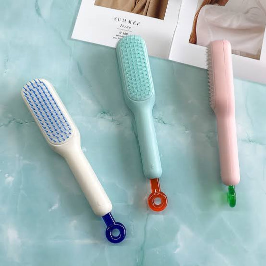 Self-Cleaning Hair Brush | One-Click Telescopic Hair Comb | Anti-Static Detangling Brush for Men & Women